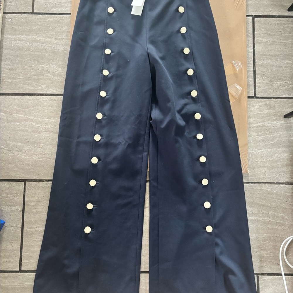Tory Burch "Carrie" Dark Blue Wide-Leg Pants with Button Accents SZ 12 NWT - Picture 4 of 15